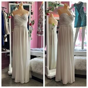 Ralph Lauren Strapless White Maxi Dress Flowy Wedding Party Prom Sweetheart 14 L